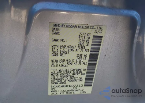 2011 Nissan Pathfinder Sv from USA, damaged, VIN 5N1AR1NB3BC607212